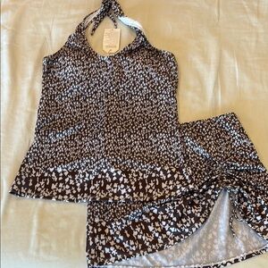 NWT Brown & White Halter Bikini with Soft Lightweight Fabric